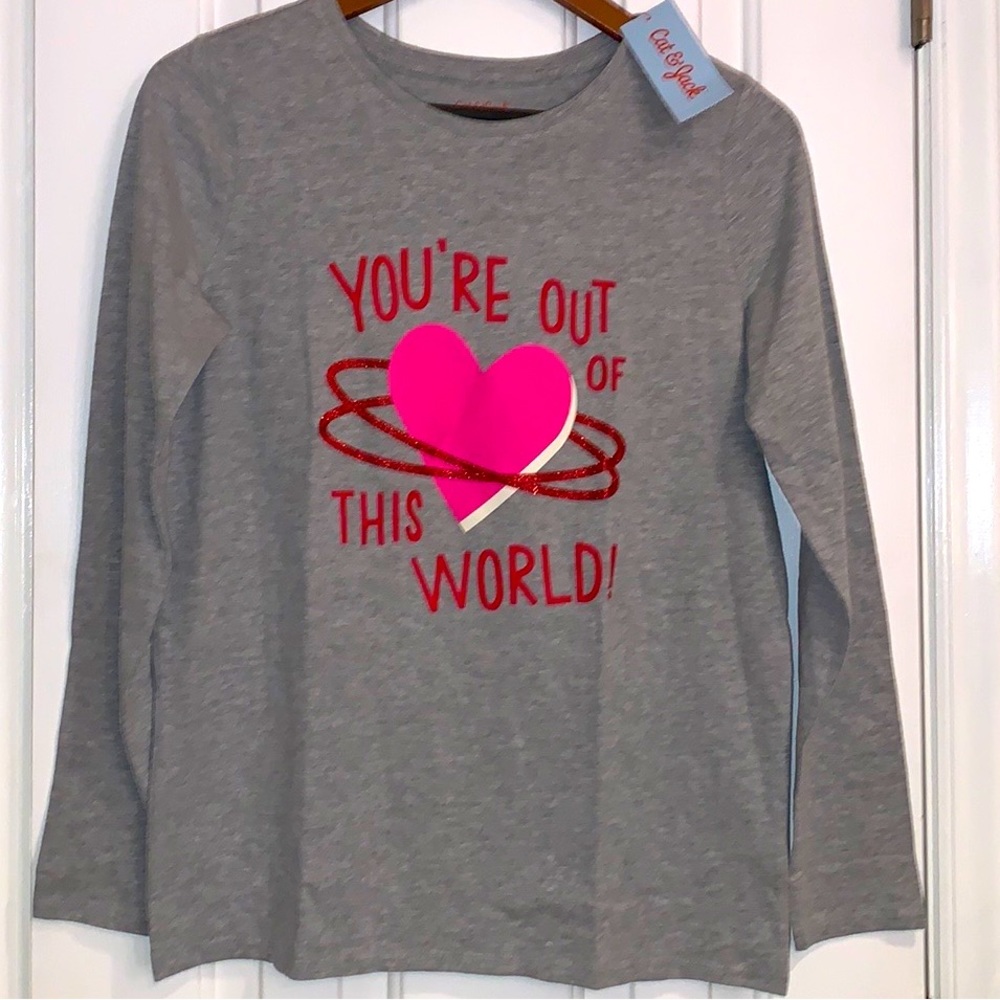 Cat & Jack gray Tee Shirt with Pink Heart,  You’re Out of This World!